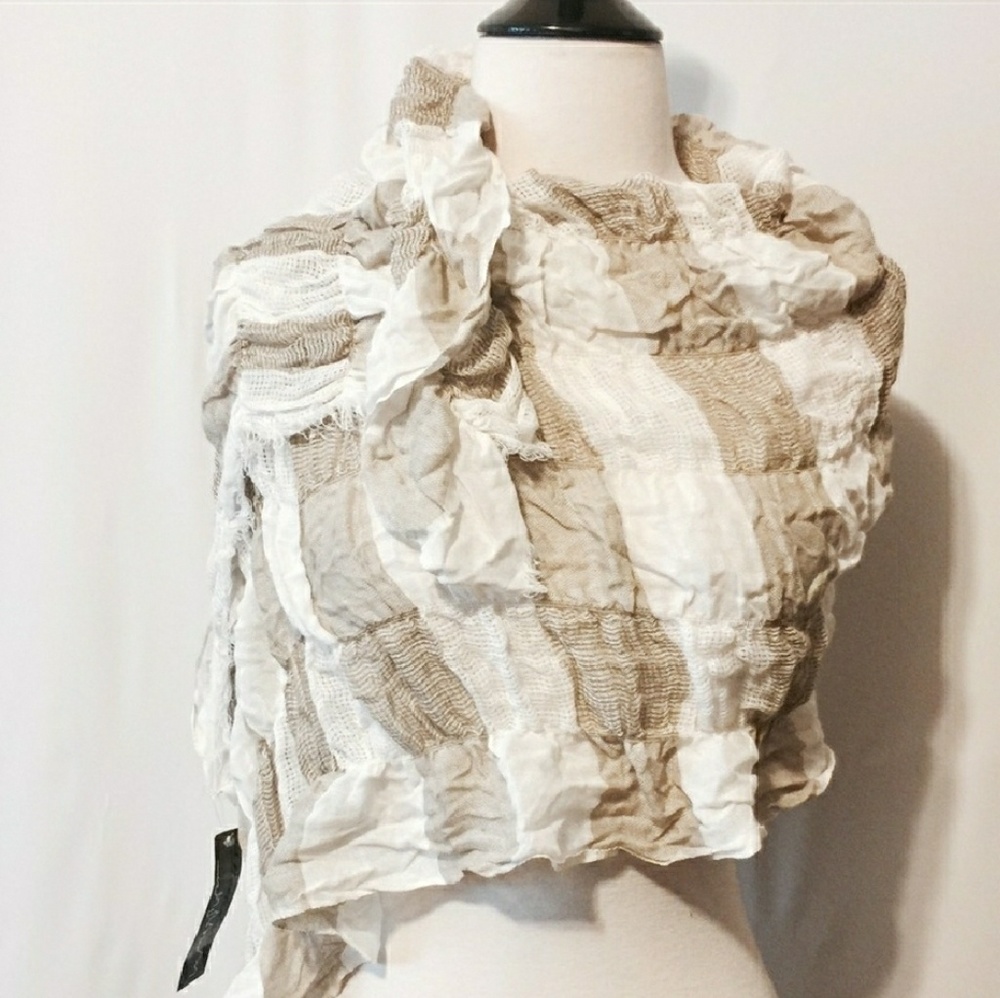 Cream & Tan Cotton Stripe Scarf - Picture 5 of 6